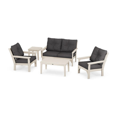 POLYWOOD Vineyard 5-Piece Deep Seating Set w/ Loveseat - Sand / Ash Charcoal